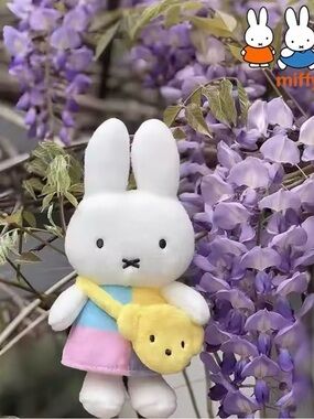 Miffy inspired White Bunny Plush with Pastel Dress & Yellow Bear Bag